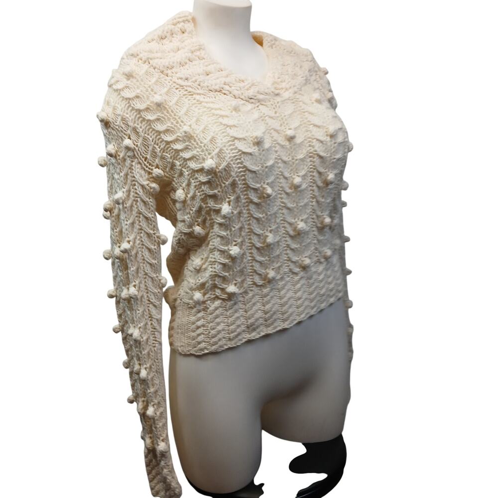 Evie Cream Chunky Bobble Cable Knit Sweater Small
